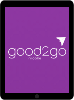 Image of tablet with Good2Go Mobile logo